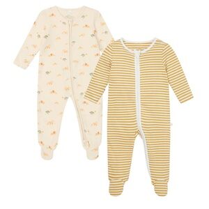 Lion & Striped Ribbed Clever Zip Baby Pajamas 2 Pack